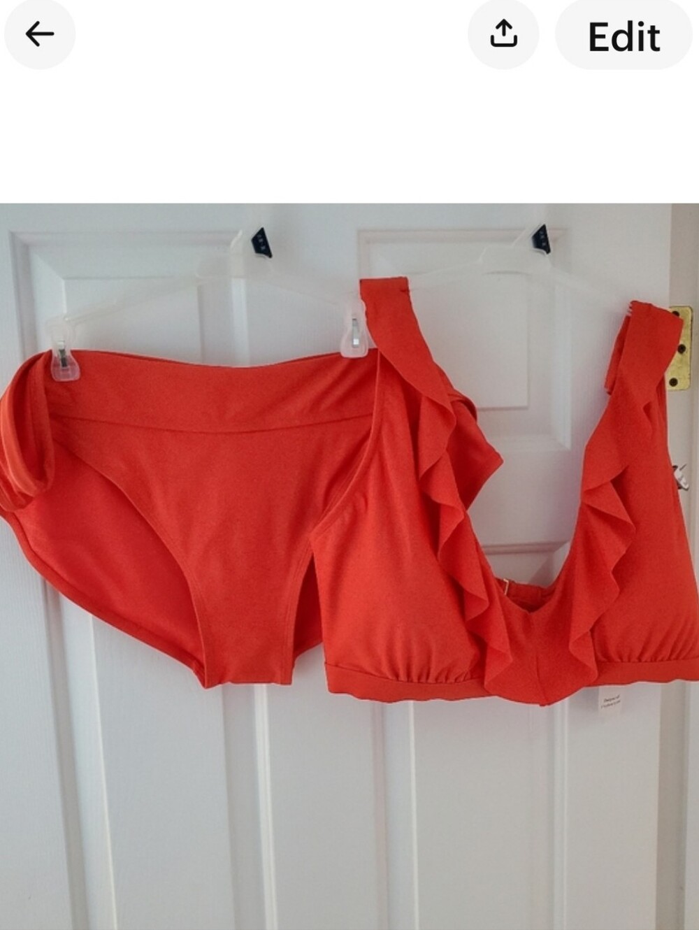 3X 24W-26W Ruffled Two-Piece Bikini Bathing  Suit Coral Orange New